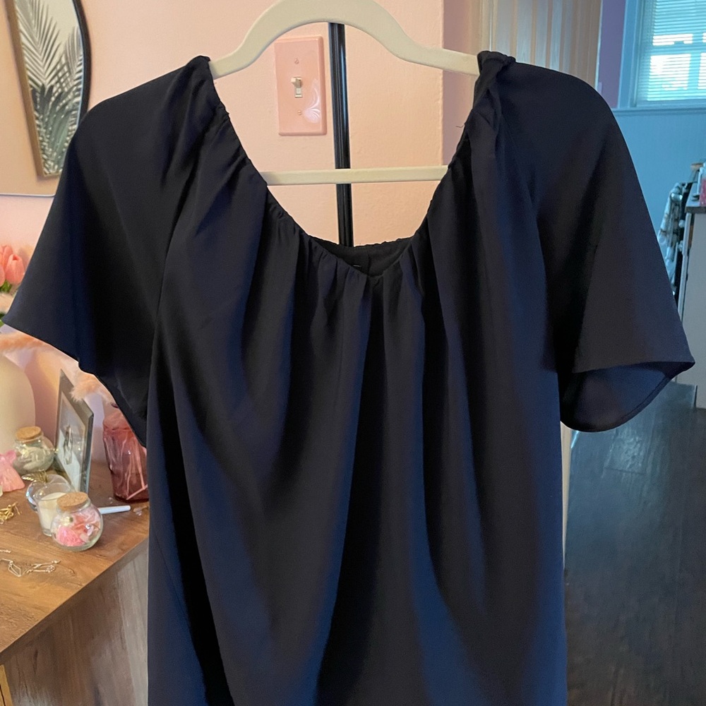 Ann Taylor Black Ruched Blouse